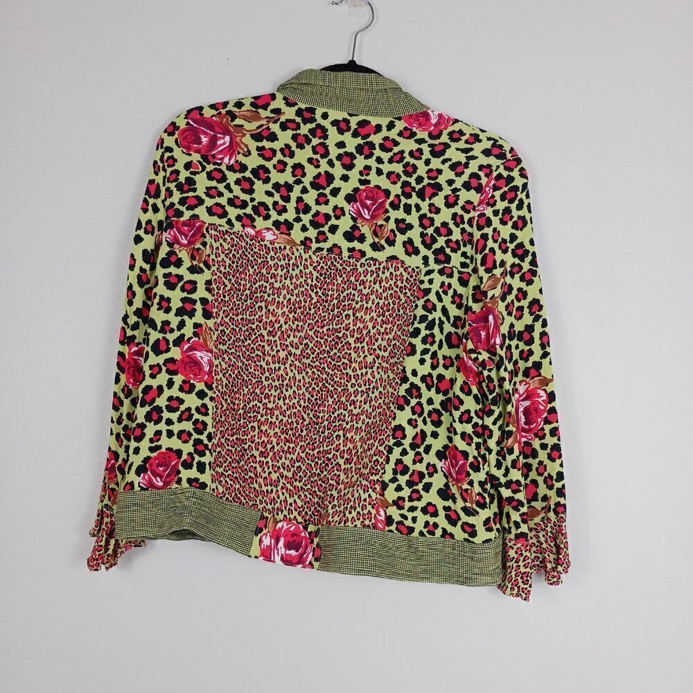 F.L MALIK vintage matching set women's size L green/pink animal print floral - Picture 3 of 12